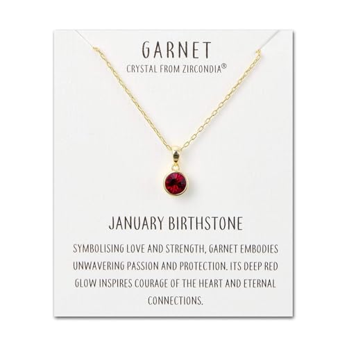 Philip Jones 18k Gold Plated January (Garnet) Birthstone Necklace Created with Zircondia Crystals