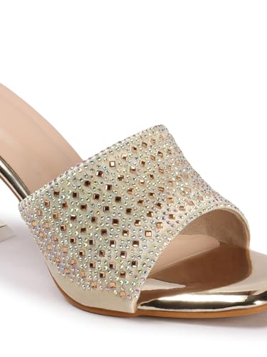 Image of Carlton London Women Stylish Embellished Sandal with Stiletto Heels, Square Toe for Party