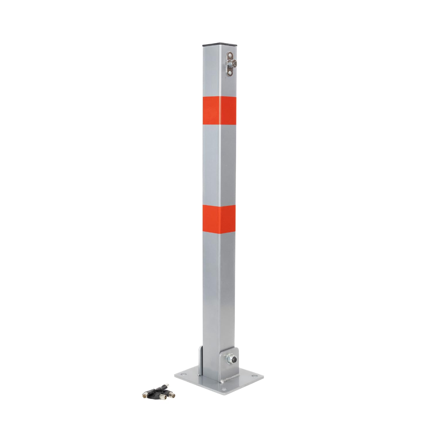 Dissuasore Parcheggio Auto Rotondo Palo Antisosta Paletto di Sbarramento Grigio Rosso 4 Chiavi Lucchetto 13 x 15 x 70 cm Barriera Paletto Parcheggio Privato Stabile
