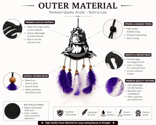 Image of Acrylic Dream Catcher Car Hanging Ornament with Purple and White Feathers - Rear View Mirror Decor for Cars, Spiritual Wall Hanging Decoration for Home, Office and Gift Use (SIVAJI-01)