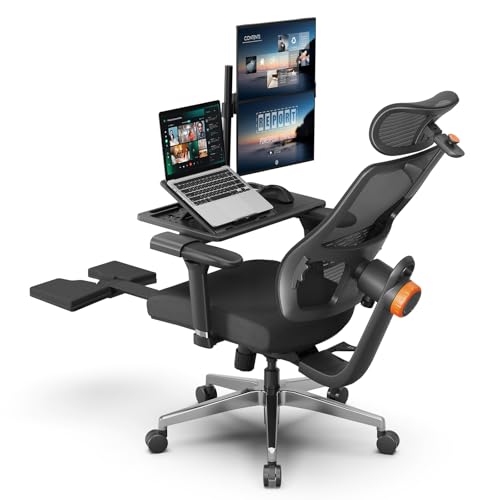 Newtral Ergonomic Home Office Chair-Office Desk Chair with Footrest, Auto-Following Backrest & Headrest, 4D Armrests, 96°-136° Recline (Black, with Laptop Table) With Laptop Table Black