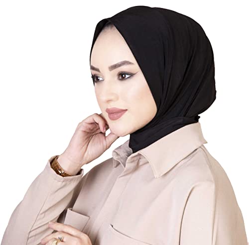 Ready To Go Instant Hijab for Ladies Girls Women With Tie Back Buttons Premium Quality Jersey Scarf (Black)