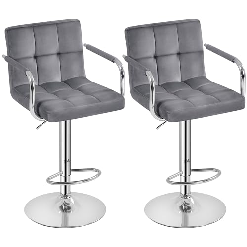 Image of Yaheetech Bar Stools Set of 2 with Backs, Height Adjustable, Dark Gray