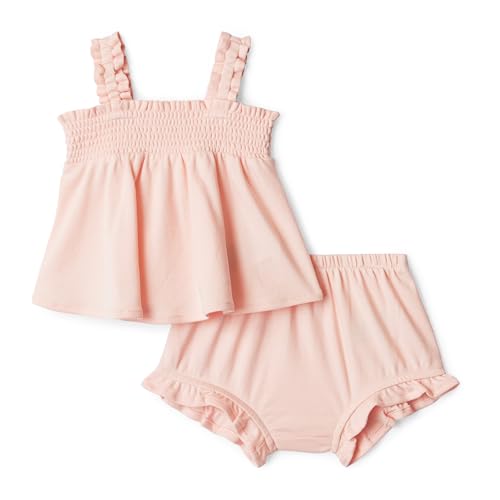 Amazon Essentials Unisex Babies x Sofia Grainge Baby Girls Cotton Interlock Top and Bottoms Set Light Pink 12 Months