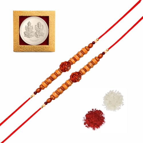 Image of Rudraksha Bracelet for Brother - Brown, Modern, Round, Lobster Claw Clasp, Rope Chain, Strand, Handmade /Fine Jewelty, Multiple Count, Bull Theme, Raksha Bandhan