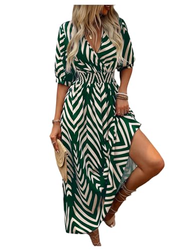 Image of SweatyRocks Women's Summer Half Sleeve Wrap V Neck Smocked A Line Midi Dress