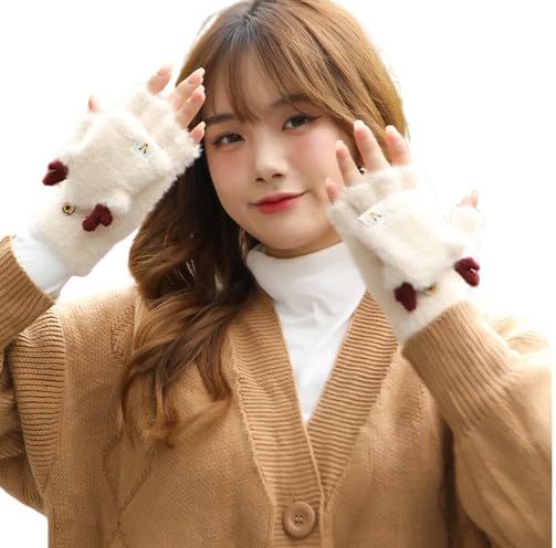New Variety Store™ Stretchy Windproof Fashion Convertible Woman Gloves Cute Warm Feather Fingerless Gloves Flip Top Gloves with Mitten Cover-image-17