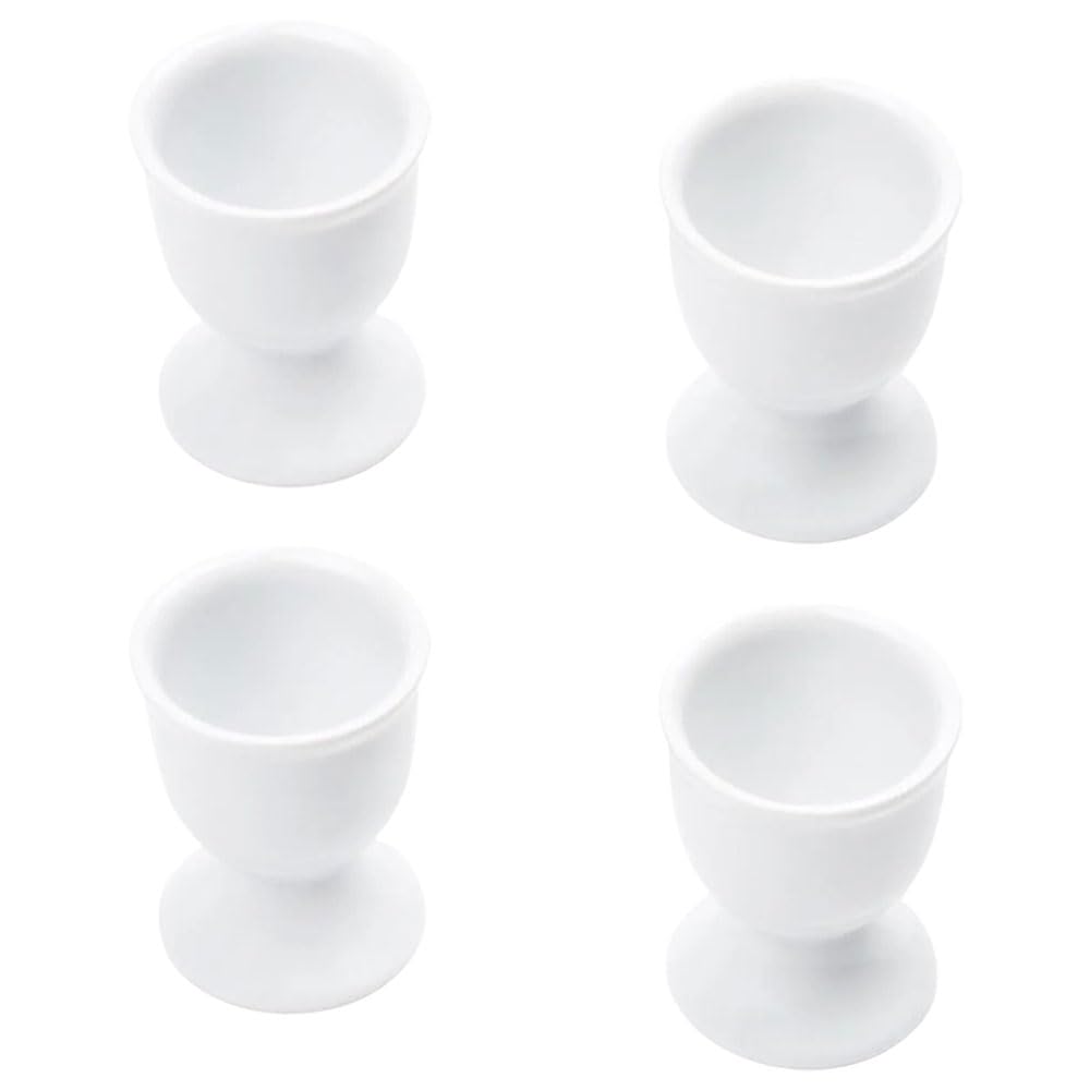 White Plastic Egg Cups Store for Kitchen Boiled Eggs Breakfast Set of 4