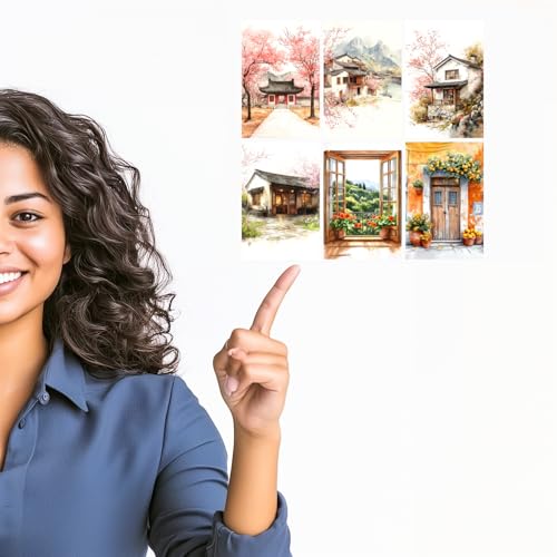 Image of SiddArtify Watercolor Asian Wall Art Prints Set - Traditional Building Poster Decor for Living Room Bedroom Office - Set of 2-4x6 Inch - Board (Pack of 6) - Sticker (Pack of 6)