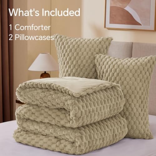 Image of BEDELITE Fluffy Twin /Twin XL Comforter Set, Taupe Bed Set 2 Pieces