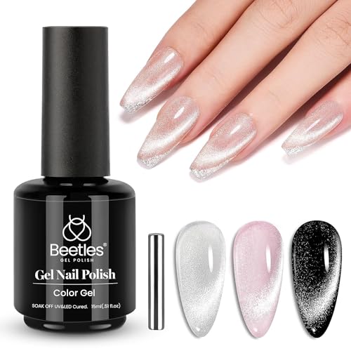 Image of Beetles Star Cascade Silver Cat Eye Gel Nail Polish - 15ML Glitter Gel Polish with Magnet Soak Off UV Velvet Nail Polish Salon DIY Manicure Gift for Women