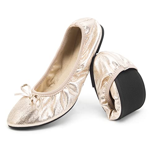 Greatonu Damen Foldable Ballet Flats Comfort Portable Travel Slip on Slipper Shoes Gold EU 39