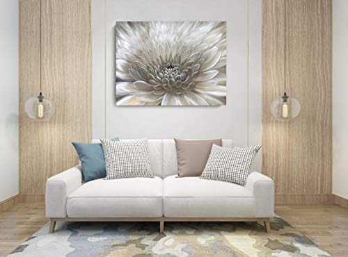 Image of Yihui Arts Wall Art Botanical Pictures White Flowers Oil Painting Floral Artwork on Wrapped Canvas for Living Room Decoration