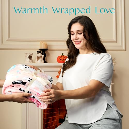 Halloween Throw Blanket - Soft Plush Pink Ghost Blanket - image 6