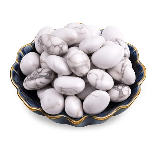 Image of Polished Stone Set Howlite Crystals, 0.8 inch Handpicked Tumbled Gemstones Rocks, Pebbles for Reiki, Chakra, Healing, Home Decor