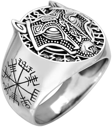 Wolf Silver Ring for Men, Nordic Viking Wolf Head Ring Odin Wolf ...