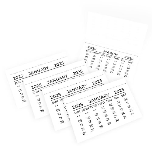 Pack of 30 Mini Calendar Tabs 2025 Month to View Insert White Tear Off Pads Hand Sewn Stitches