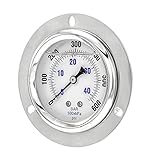 PIC Gauge PRO-204L-254K Glycerin Filled Industrial Front Flanged Panel Mount Pressure Gauge with Stainless Steel Case, Brass Internals, Plastic Lens, 2-1/2