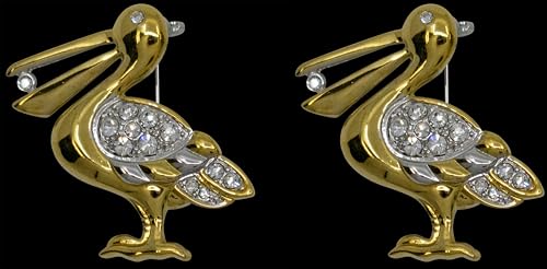Image of Set of 2 Brooch Lapel Pins With Rhinestones