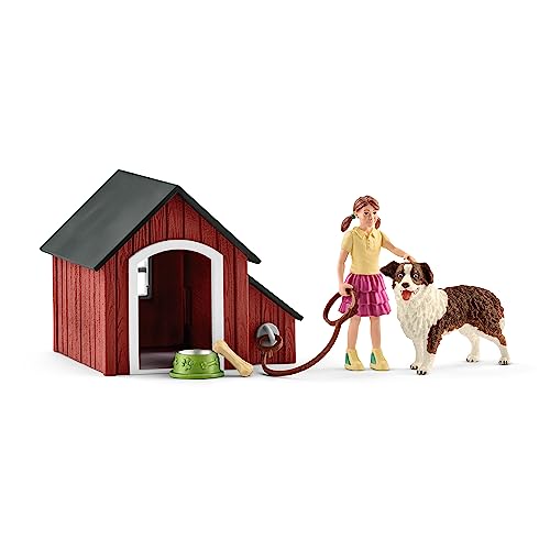 SCHLEICH Farm World | Hundehütte 42376 | Set inkl. Hütte, Mädchen Figur & Zubehör | tolles Geschenk für Jungen und Mädchen | Bauernhof Spielzeug ab 3 Jahre | 11 Teile | exklusiv bei Amazon
