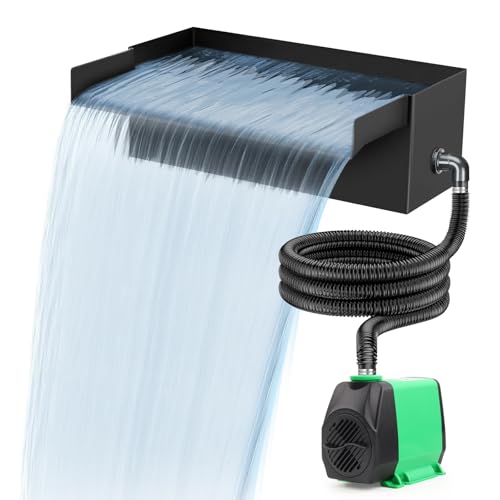 GISNPA Schwarze Edelstahl Teich Wasserfall Spillway Pool Brunnen Wasser Feature, 45W 3000L/H with Pumpe und LED Licht, für Gartenteich...