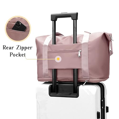 Image of Storite Nylon Imported Foldable Travel Duffle Bag for Women, Expandable Lightweight Waterproof Carry Weekender Overnight Luggage Bag (Style1, Peach Pink)