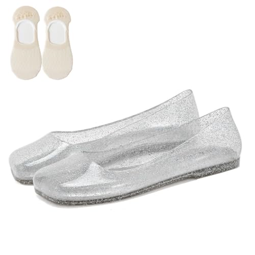 Beach Ballerina Water Shoes, Clear Water Shoe for Women, Womens Beach Jelly Shoes Flat Sandals Slip On