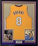 Framed Autographed/Signed Kobe Bryant 33x42 Los Angeles LA Yellow Basketball Jersey PSA/DNA COA