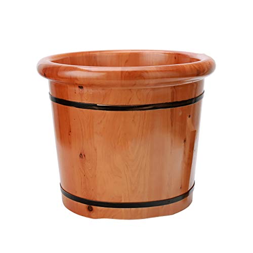 Masajeador de pies Katzowen en barril de madera para spa, bañera para pies doméstica, barril redondo grueso para baño de pies, regalo para la salud familiar, 36 cm (color: sin tapa)