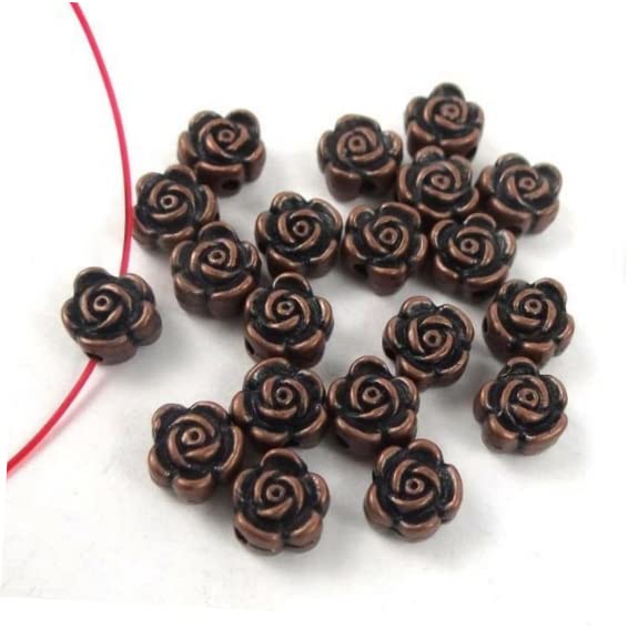 20 Pcs Rose Flower Copper Pewter Beads 6x4mm Antique Copper Pewter Beads for Bracelets - KJH286 | #YY97E