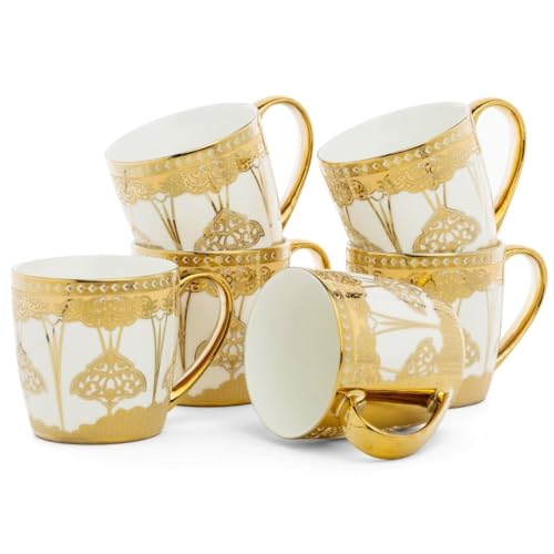 Image of Clay Craft Fine Ceramic Tea & Coffee Cups Set with Gold Detailing| 210 Ml Elegant Designer Cups for Home & Gifting | Premium Finish| Classic Pattern| Comfortable Handle