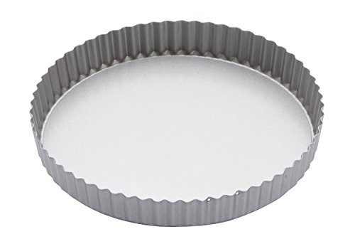 KitchenCraft Non-Stick Round Fluted Flan Tin / Quiche Pan with Loose Base, 25 cm (10"), Silver