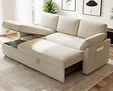 AMERLIFE Sleeper Sofa, 2-in-1 Sofa Bed with Storage Chaise, Pull Out Sofa Couch for Living Room, Guest Room, Linen Beige