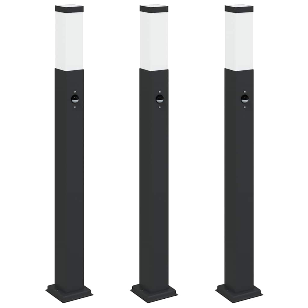 vidaXL Pollerleuchten mit Sensor 3 STK. 80 cm Schwarz IP44