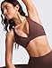 CRZ YOGA Butterluxe Deep V-Neck Sports Bras for Women - Spaghetti Strap Criss Cross Padded Top Low Coverage Wireless Yoga Taupe Large