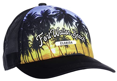 Ann Arbor T-shirt Co. Fort Walton Beach, Florida Lifeguard Snapback FL Trucker Beach Hat for Men Women - (Palms, Fort Walton Beach)