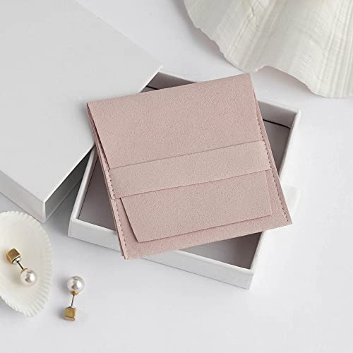 Pandasew Microfiber Jewelry Pouch, 20Pcs 8X8Cm Luxury Small Jewelry Gift Bag Necklace Earrings Rings Package With Band, Pink #TOP1