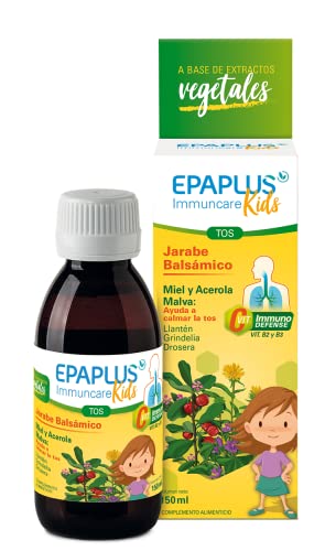 EPAPLUS Immuncare Kids Jarabe Balsámico Niños 150 ml, Sabor Frambuesa, con Miel, Acerola y Vitaminas C, B2 y B3