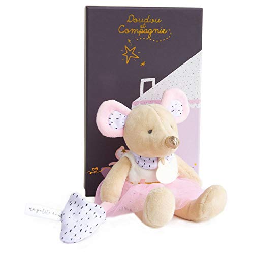 Doudou et Compagnie - Peluche Souris Avec Doudou Mouchoir - 19 cm - Rose - Suzie en Tutu - Idée Cadeau Naissance - DC3506
