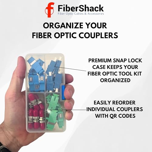 Image of Fibershack - Fiber Optic Coupler Kit - Fiber Optic Connector Kit Includes 26 Fiber Optic Couplers - for ST LC SC /APC SC Cables - Includes Hard Plastic Snap Lock case