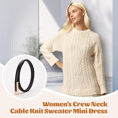 Women Crewneck Cable Knit Sweater Mini Dress, Cableknit Sweater Dress with Pleated Skirt, Womens Cable Knit Dresses3