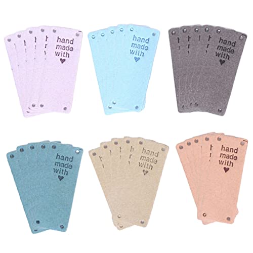 Aspthoyu 30 Stück Handmade Label Kunstleder Etikett Zum AnnäHen Verzierung StrickzubehöR Mit LöChern FüR DIY-Kleidung, Tasche Cover