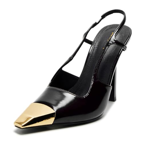 Maiyang Women Square Cap Toe Slingback Pumps Slip on Stiletto High Heel Sandals Fashion Elastic Backstrap Work Office Wedding Prom Shoes Size 4-16 US2