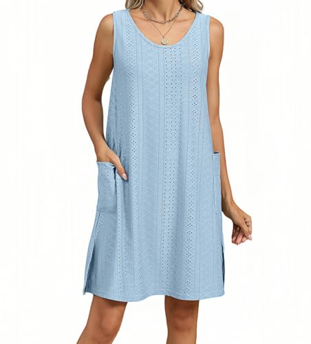 AELSON Women's Sleeveless Swimsuit Coverup 2025 Loose Beach Vacation Swimwear Cover Ups Summer Mini Dress Sundresses3