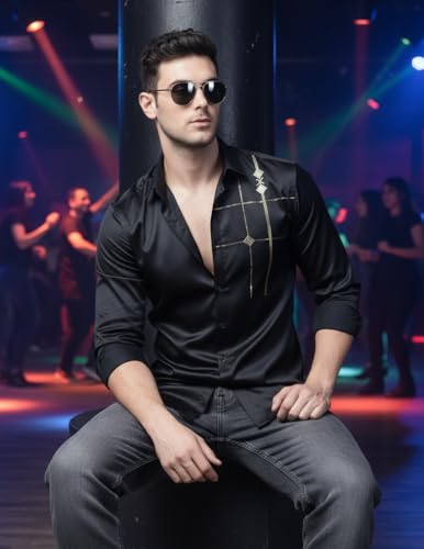 Image of IndoPrimo Men's Premium Satin Shirt for Party, Formal and Casual Wear - Stylish Designer Full Sleeve Shirt for Men