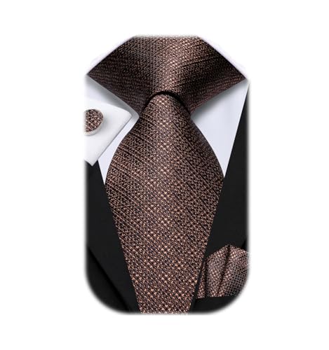 Dubulle Mens Brown Ties and Pocket Square Silk Necktie with Hankerchief