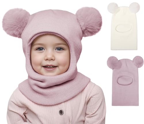 La Mejor Lista de Ropa de punto deportiva para Niña disponible en línea. 48 ENBAOHUI - Bufanda de invierno para bebé, paquete de 2 unidades, gorro de invierno para niños y niñas, gorro de punto cálido para niños, 1-6T, White&softpink, 1-6 años