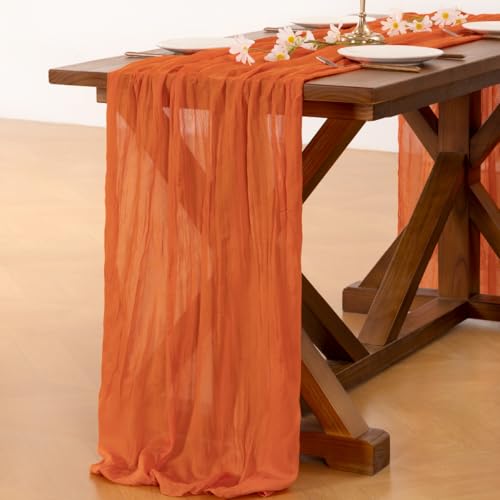 Image of Socomi 2pcs Orange Cheesecloth Table Runner Easter Spring Boho Rustic Gauze 120 inch 10FT Cheese Cloth Runner for Wedding Party Baby Shower Birthday Home Decor Holiday Decorations