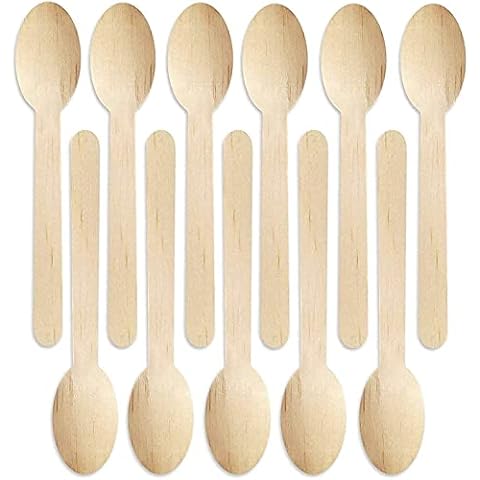 KSJONE Pack of 200 Disposable Eco Friendly Wooden Cutlery Spoons Set Biodegradable Sturdy, Christmas, Parties, BBQ, Picnic, Birthdays, Wedding 16 cm Cover