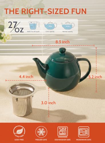 Image of Sweese Porcelain Teapot 27 oz with Infuser for Loose Leaf Tea, Sage Green